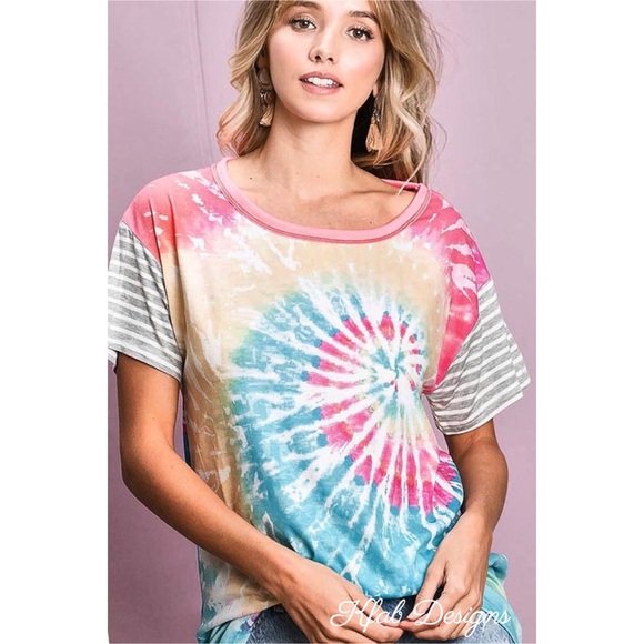 ❤️LAST 1! Circular Tie Dye Contrast Detail Top! - Picture 5 of 11